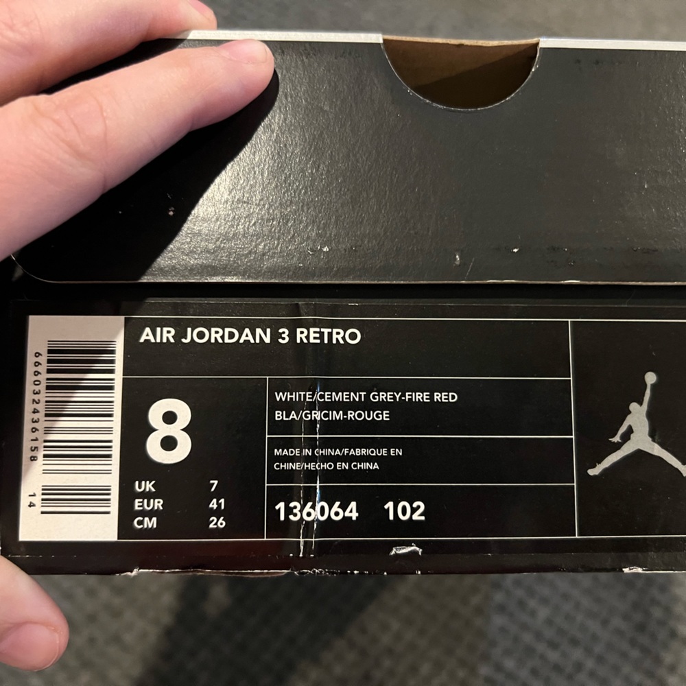 Rare Vintage 2003 - Air Jordan 3 Retro - White/Cement/Fire Red - Men’s 8 in box - Picture 4 of 8